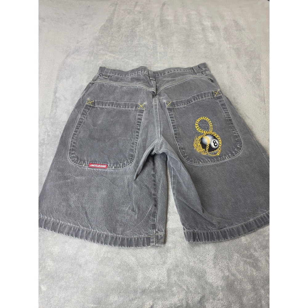 Vtg 90s JNCO 8-Ball Black Denim Jorts Size 38 Baggy Skate Shorts Embroidered - Picture 6 of 11
